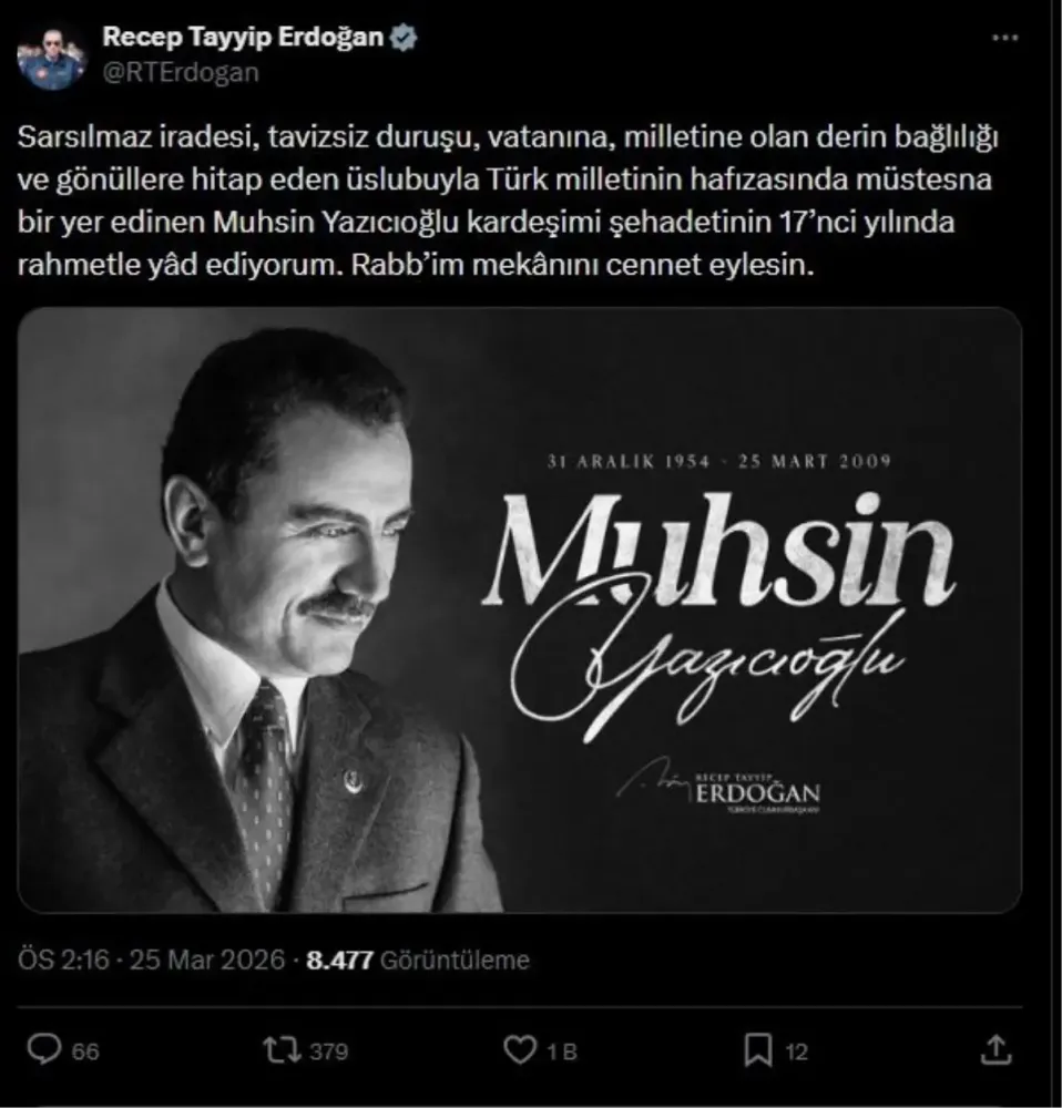 Cumhurbaşkanı Erdoğan, Muhsin Yazıcıoğlu