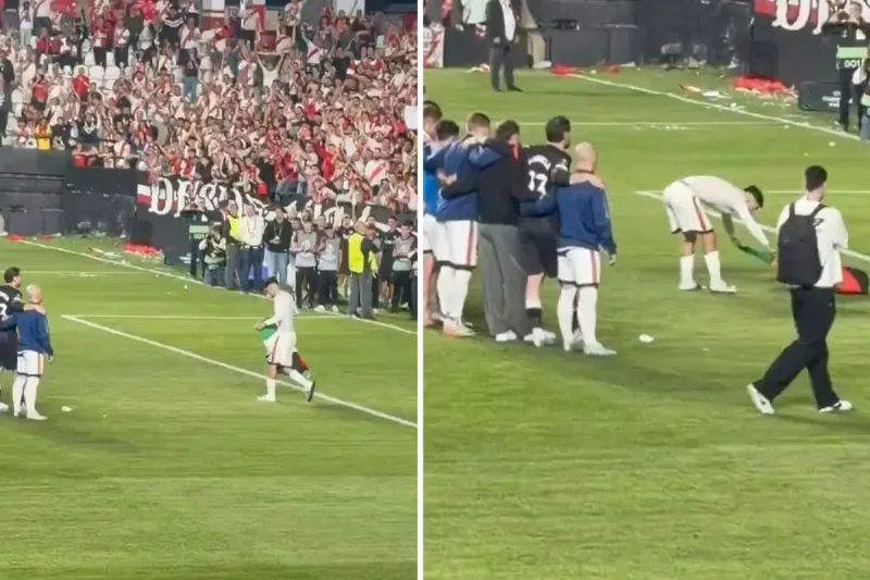 Rayo Vallecanolu futbolcular Strasbourg galibiyetini Filistin bayrağıyla kutladı